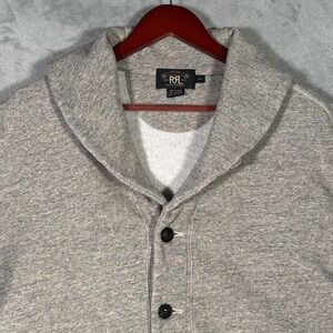 RRL Ralph Lauren Sweatshirt Mens 2XL Gray Cotton Shawl Collar Cardigan Sweater